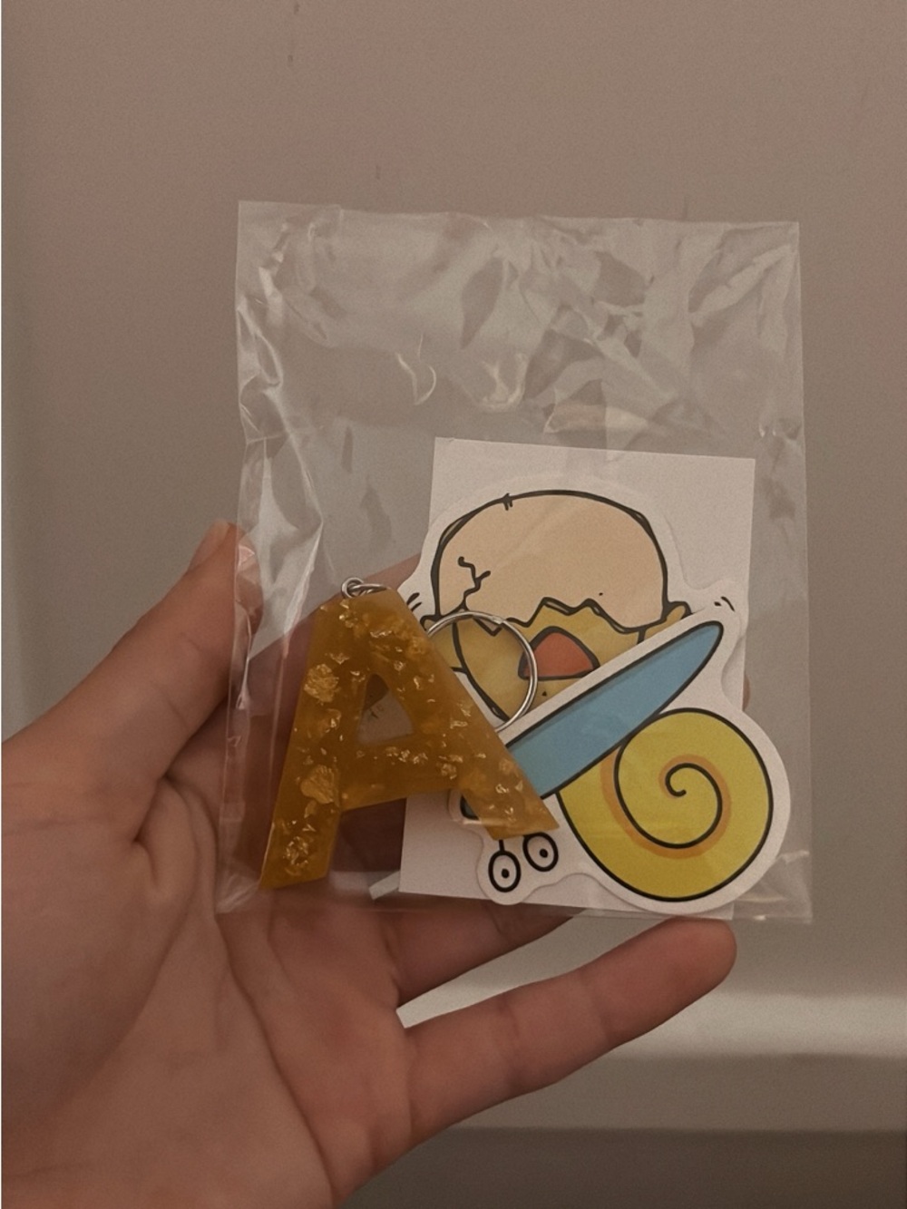 Yellow Resin 'A' Keychain for Kids Accessories